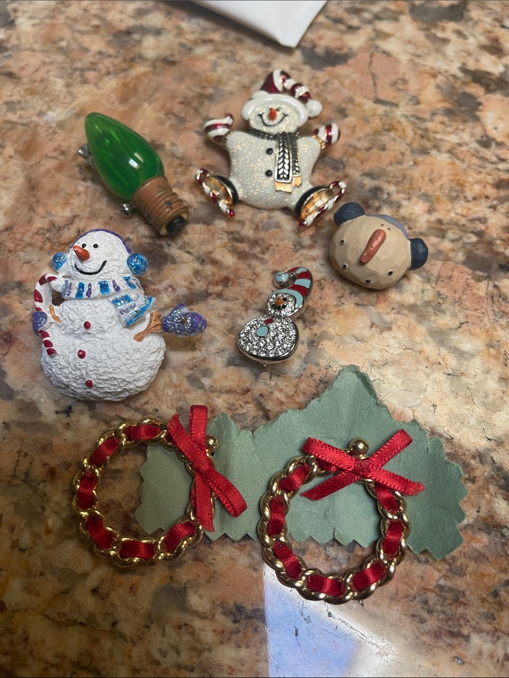 Lot of winter pins and one pair of earrings